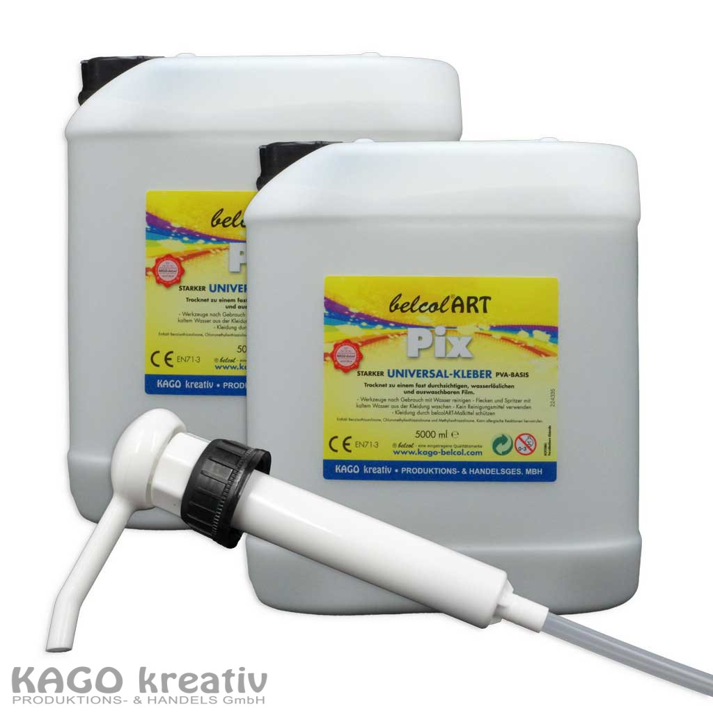 belcolART Pix 2 x 5 Liter, Bastelkleber weiß belcolART Pumpe f. Kanister GRATIS dazu