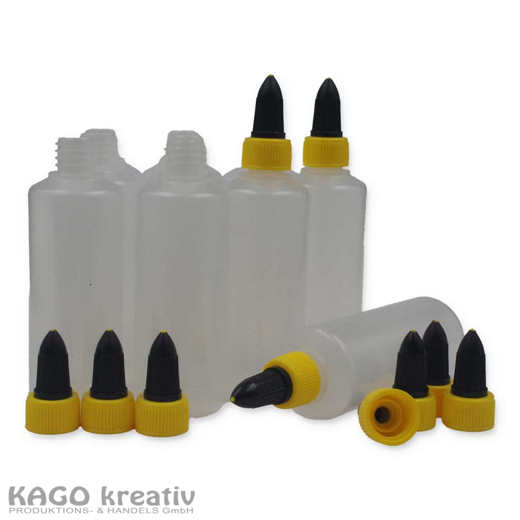 belcolART 10 x 100ml Leerfläschchen mit Verschlusskappe gelb/schwarz