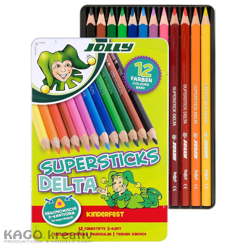JOLLY Kinderfest Delta (3-kant) Farbstifte 12er Metalletui