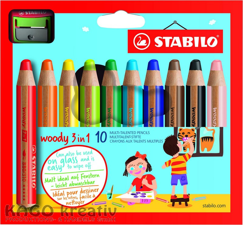 STABILO woody 10 Stifte sortiert mit Spitzer