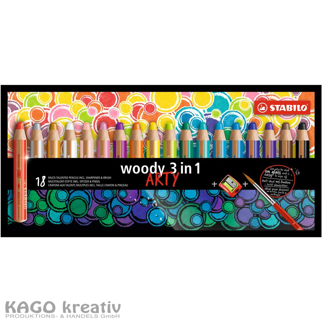 STABILO woody 18 Stifte sortiert inkl. Spitzer & Pinsel