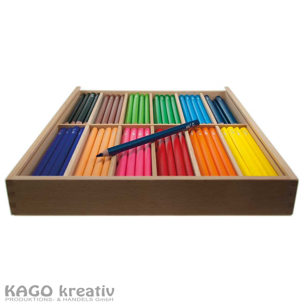 edu³ Jumbo tri Farbstift Schulbox Holz H144, Box 144 Stück in 12 Farben