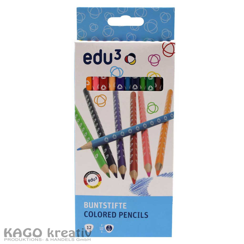 Buntstifte dreikant, 12 Stück, 3mm Mine edu³