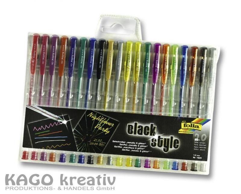 Black Style, metallic/glitter" 20 Gelschreiber, farbig sortiert"