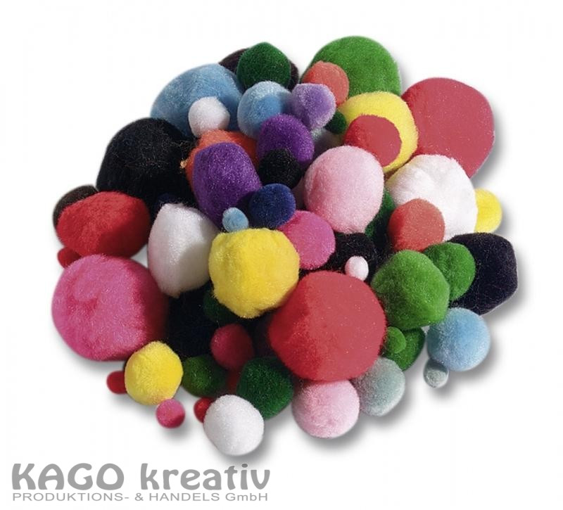Pompons, 100 Stück verschiedene Größen und Farben sortiert