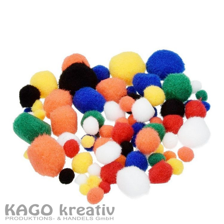 Pompons für Dekorationen 7, 10, 15, 20, 25 mm, 75 Stk., bunt sortiert