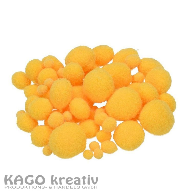 Pompons für Dekorationen 7, 10, 15, 20, 25 mm, 75 Stk., gelb