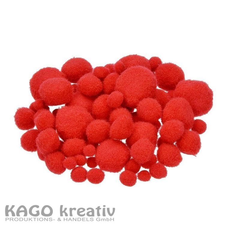 Pompons für Dekorationen 7, 10, 15, 20, 25 mm, 75 Stk., rot