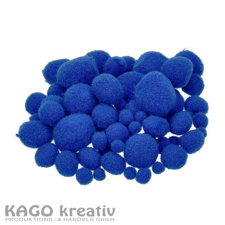 Pompons für Dekorationen 7, 10, 15, 20, 25 mm, 75 Stk., blau