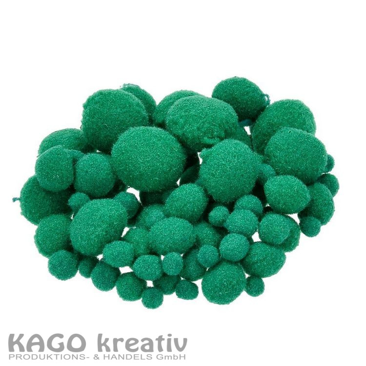 Pompons für Dekorationen 7, 10, 15, 20, 25 mm, 75 Stk., grün