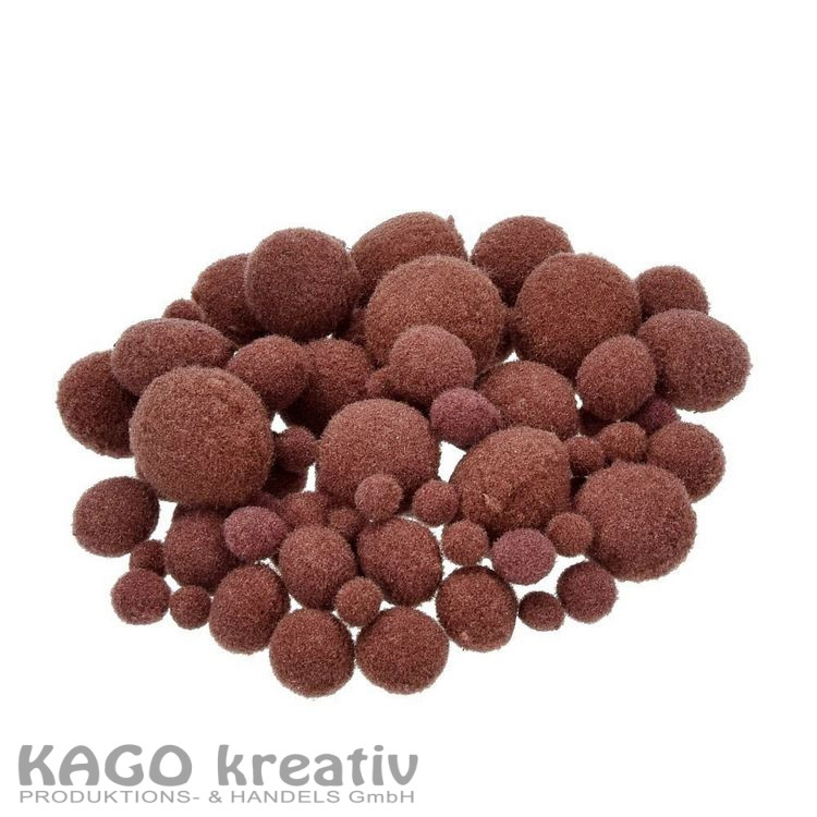 Pompons für Dekorationen 7, 10, 15, 20, 25 mm, 75 Stk., Braun