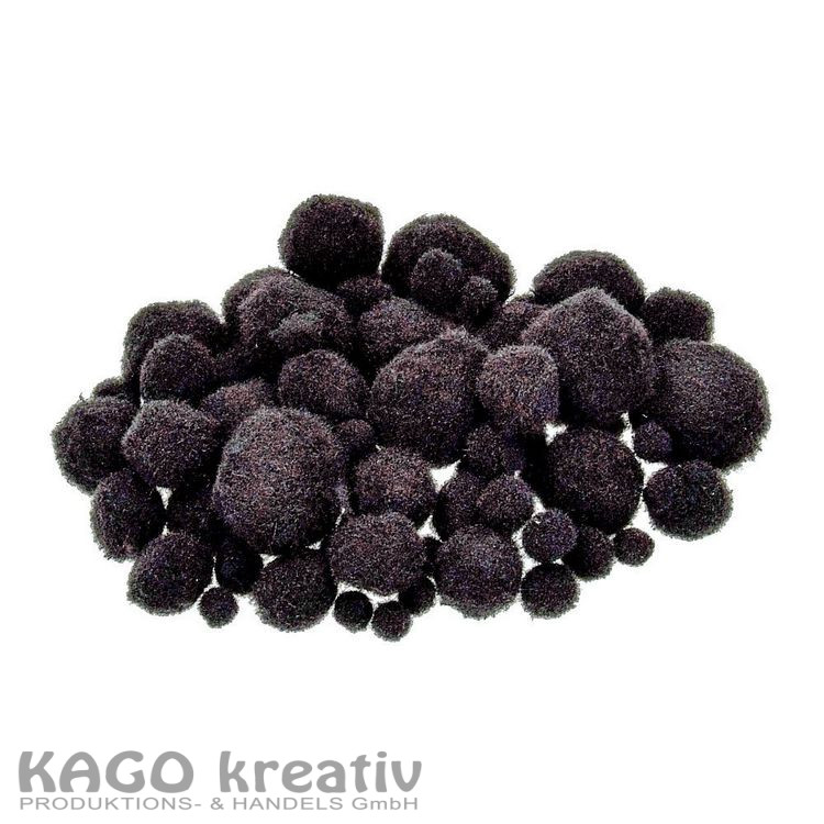 Pompons für Dekorationen 7, 10, 15, 20, 25 mm, 75 Stk., schwarz