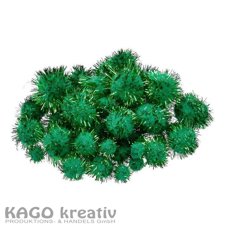 Pompons für Dekorationen 10, 15, 20, 25 mm, 40 Stk., grün metallic