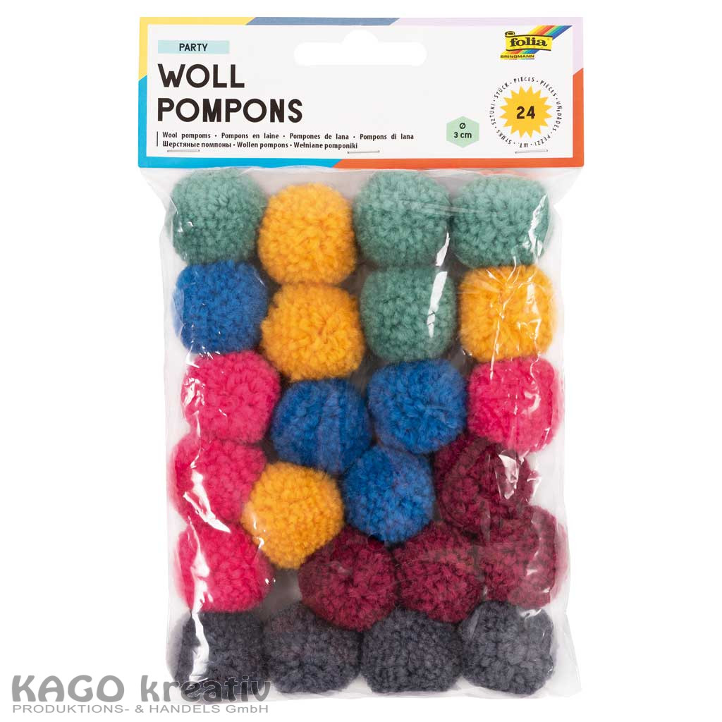 Woll-Pompons PARTY 24 Stück in 6 Farben sortiert