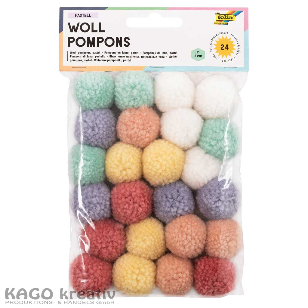Woll-Pompons PASTELL 24 Stück in 6 Farben sortiert