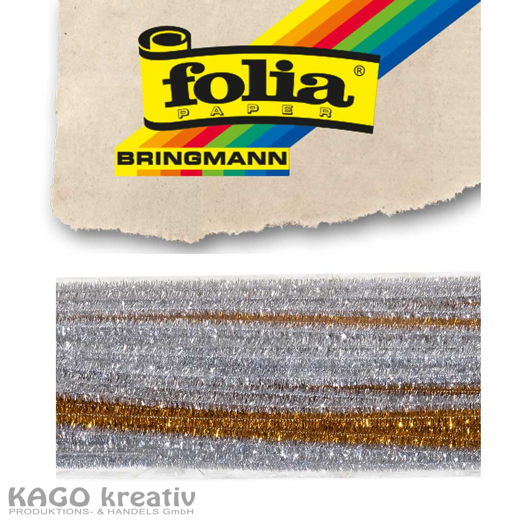 Chenilledraht, 50cm lang, Ø 8mm 50 Stück, gold und silber sortiert