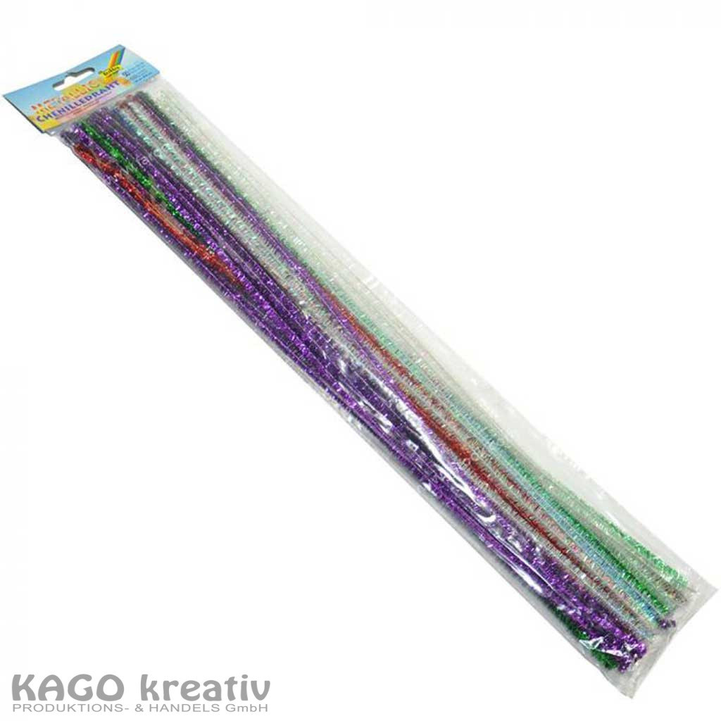 Chenilledraht, 50cm lang, Ø 8mm 50 Stück, 5 metallic Farben sortiert