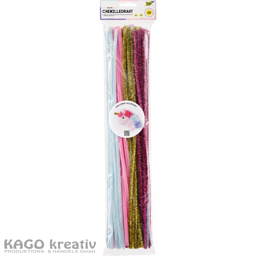 Chenilledraht UNICORN, 50cm lang, Ø 8mm 100 Stück, farbig sortiert