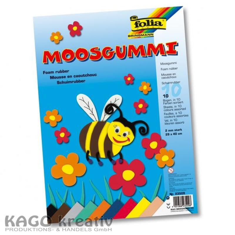 Moosgummi, 29x40cm, 10 Bogen farbig sortiert
