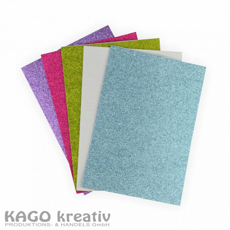 Glitter-Moosgummi, A4, 10 Bogen pro Farbe selbstklebend