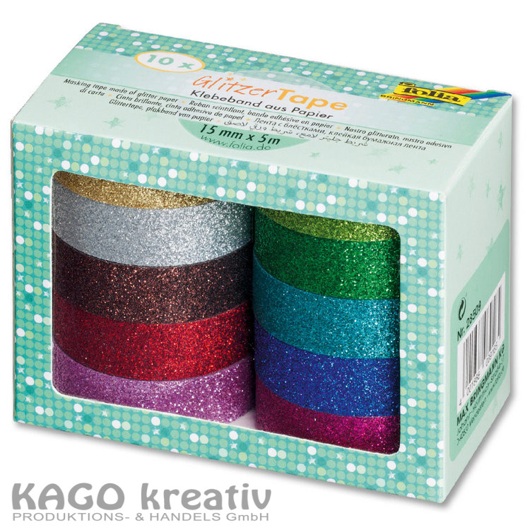 Glitzer-Tape 10er-Set, 15mmx5m in 10 Farben sortiert