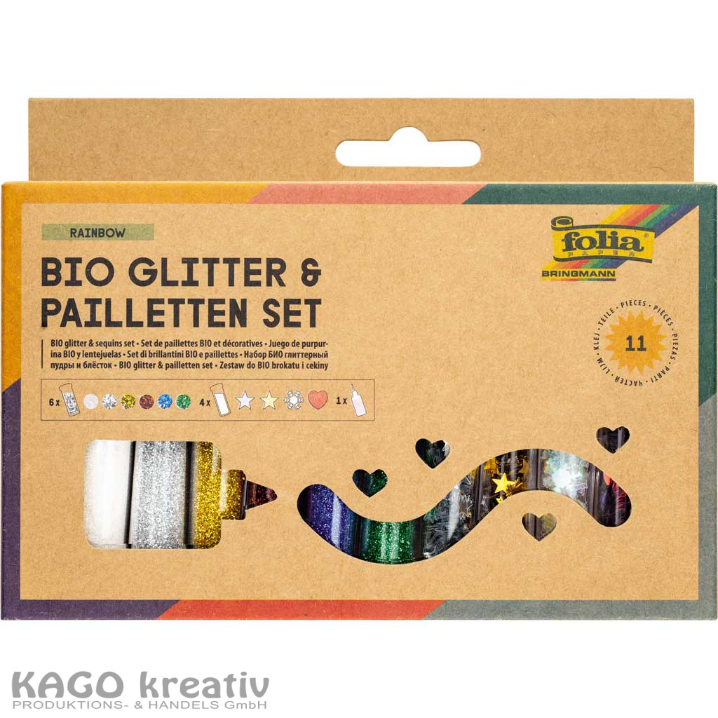 BIO Glitter-Set 10 Dosen Dekomaterial, 1x Deko-Kleber 90g