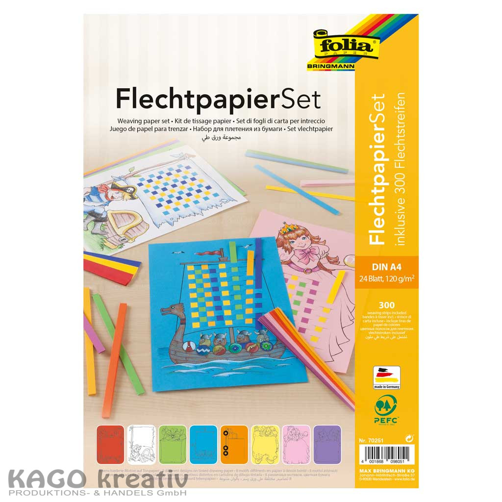 Flechtpapier Set, 24 Flechtbögen, DIN A4 inklusive Flechtstreifen, 8-farbig sortiert