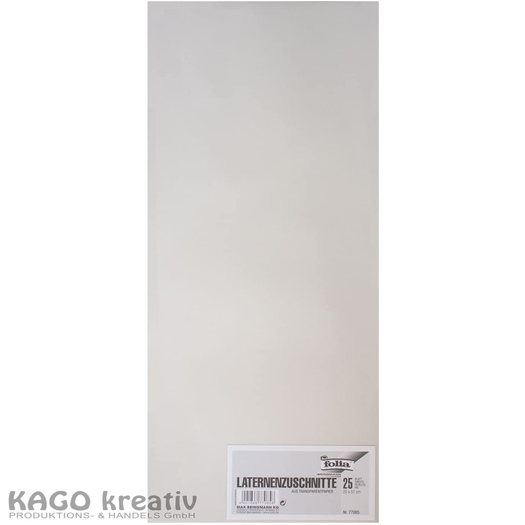 Transparentpapier 115g/m² Laternzuschnitte 22x51cm, 25 Bogen, weiß