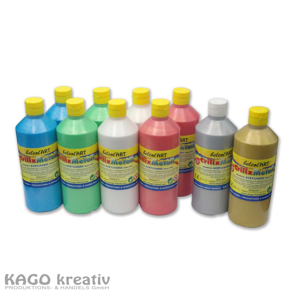 belcolART Crilix Metall Acrylfarben Set 8 x 500ml in 4 Farben sortiert