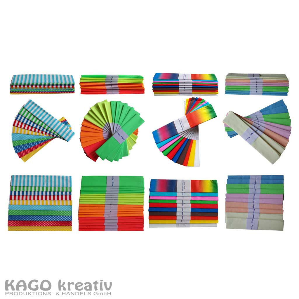 Krepp-Papier Sparpaket 180 Rollen !!! 50cm breit, 250cm lang, Einzelfarben und Motive