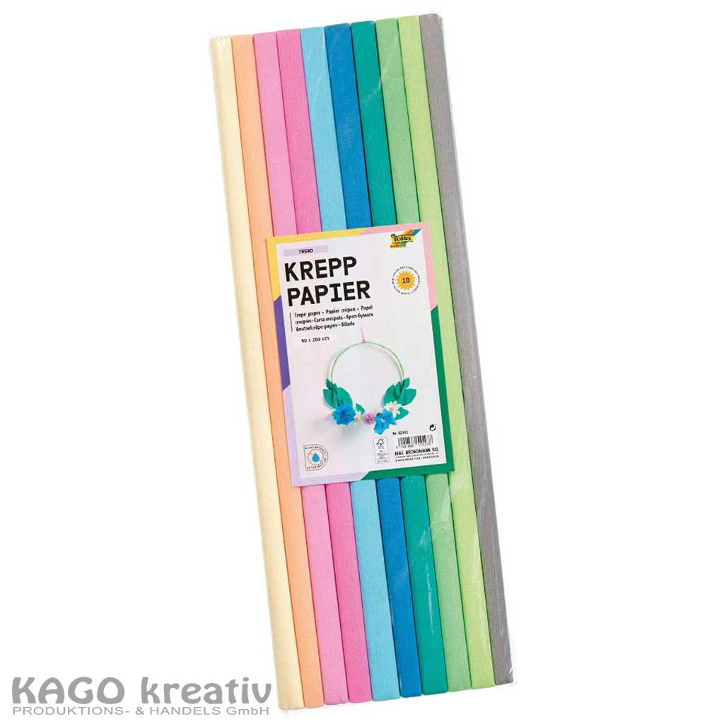 Krepppapier-Rollen TREND, 50x200 cm 10 Rollen farbig sortiert