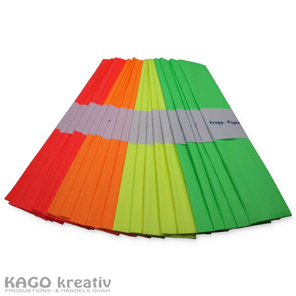 20 Rollen Krepppapier, 50x250cm, fluoreszierend, in 4 Farben sortiert