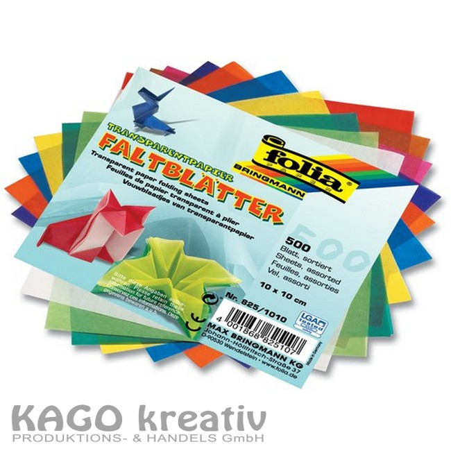 Transparentpapier-Faltblätter 42g/m² 10x10cm, 500 Blatt, farbig sortiert