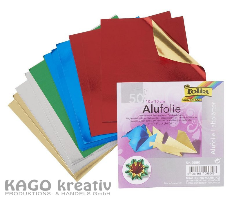 Alu-Faltblätter 10x10cm, 50 Blatt, farbig sortiert