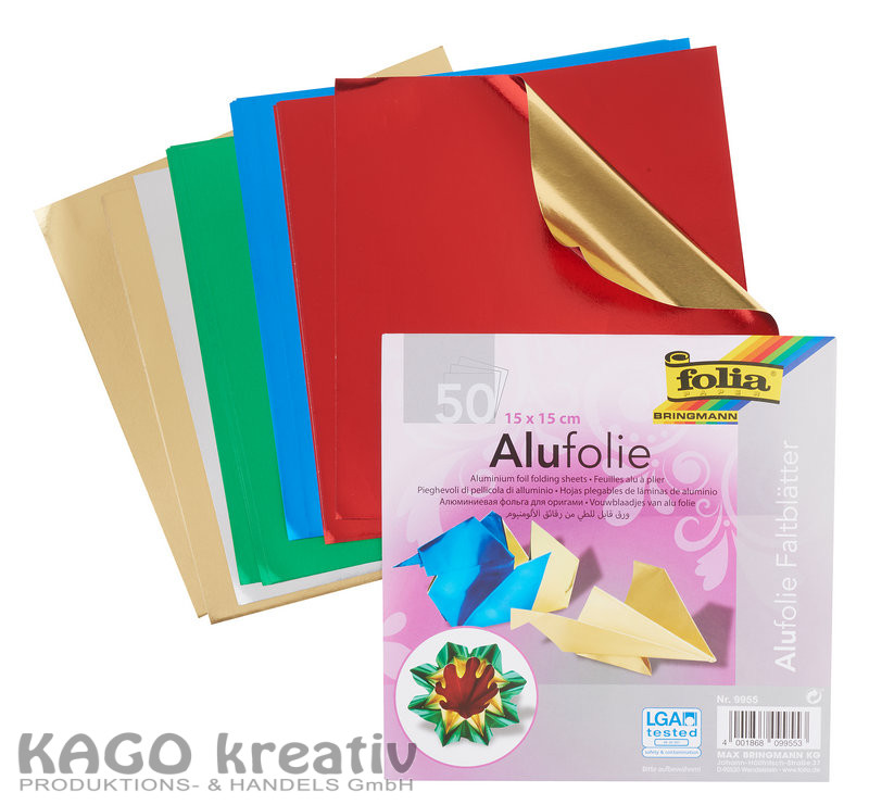 Alu-Faltblätter 15x15cm, 50 Blatt, farbig sortiert