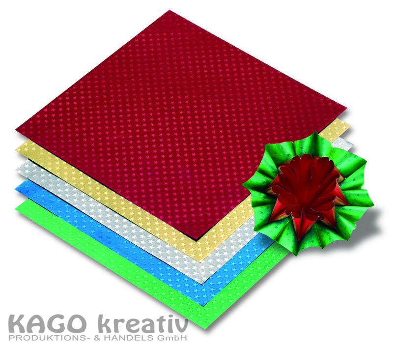 Alu-Faltblätter mit Sternchenprägung 15x15cm, 50 Blatt, farbig sortiert