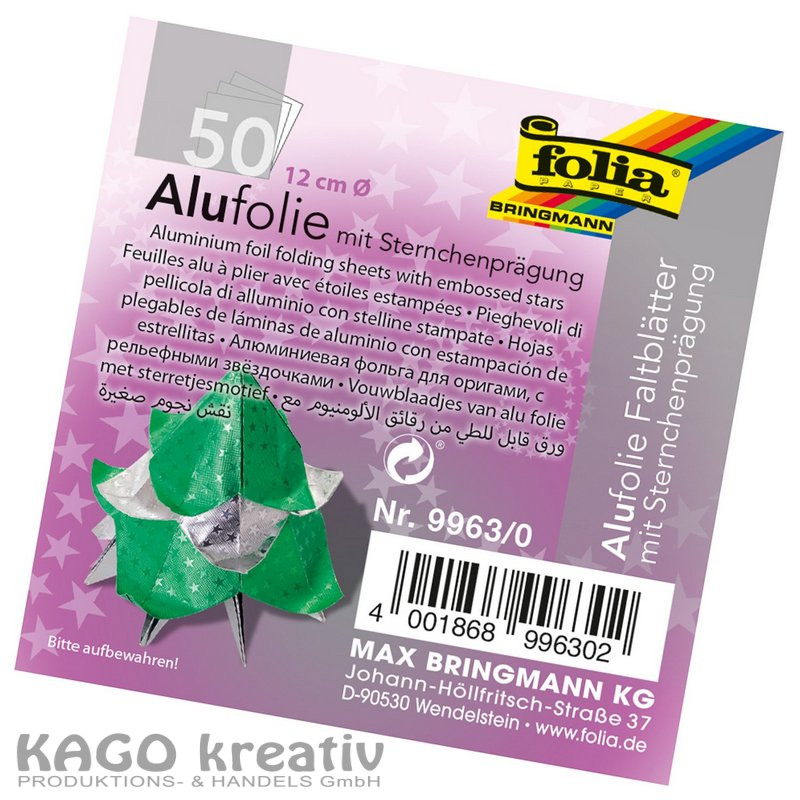 Alu-Faltblätter 12cm rund, 50 Blatt, farbig sortiert
