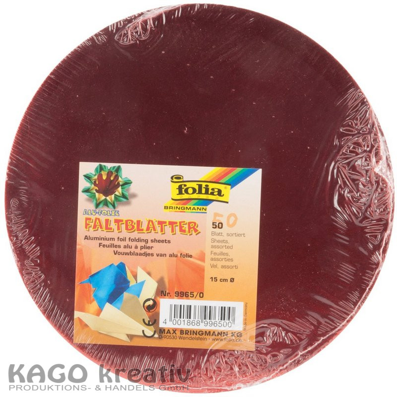 Alu-Faltblätter 15cm rund, 50 Blatt, farbig sortiert