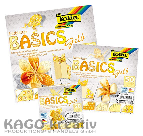 Faltblätter 80g/m², BASICS GELB 10x10cm, 50 Blatt, 5 Motive sortiert