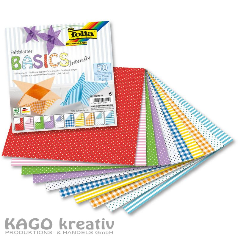 Faltblätter 80g/m², BASIC INTENSIV 15x15cm, 50 Blatt, 10 Motive sortiert
