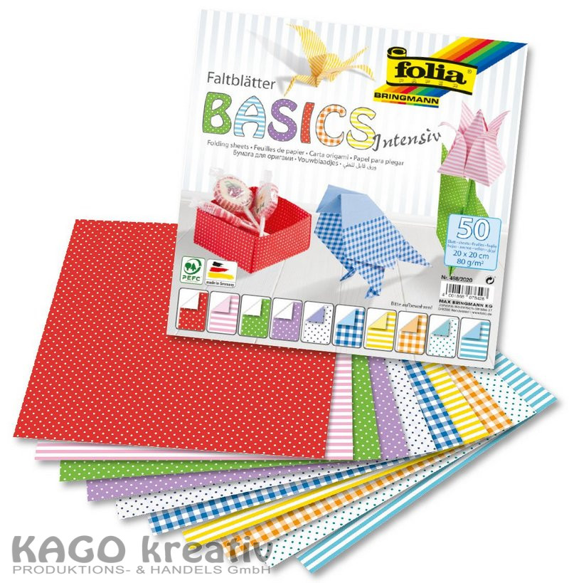 Faltblätter 80g/m², BASIC INTENSIV 20x20cm, 50 Blatt, 10 Motive sortiert