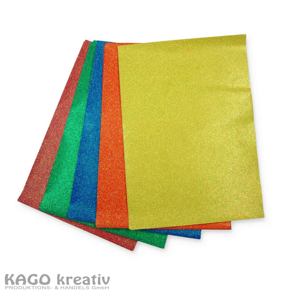 Glitterpapier 170g/m², A4, irisierende Farben 50 Bogen in 5 Farben sortiert