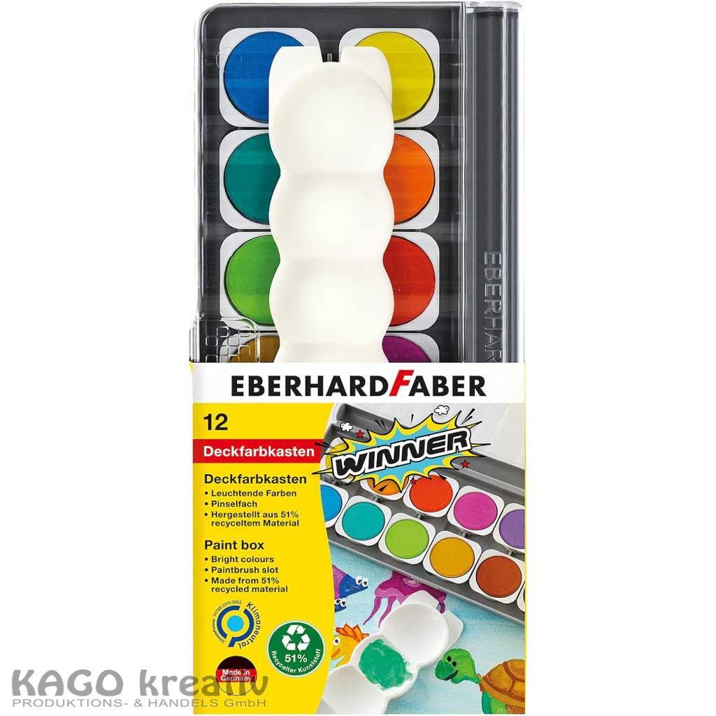 Deckfarbkasten Eberhard Faber, 12 Farben mit 12 Farben mit Deckweiß