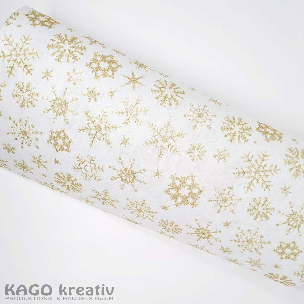 Bastelfilz 150g/m², 45cmx5m, 1 Rolle Weihnachtsmotiv weiß/gold