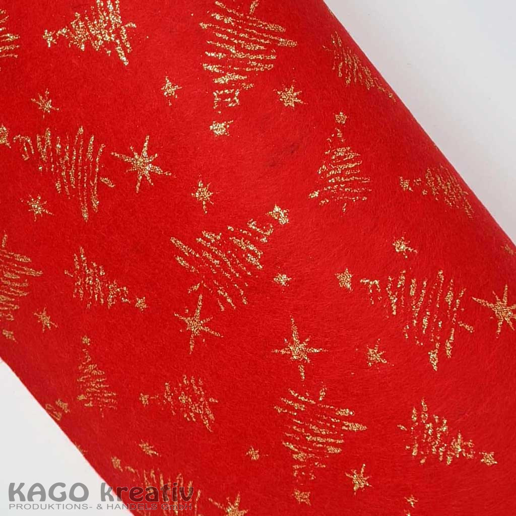 Bastelfilz 150g/m², 45cmx5m, 1 Rolle Weihnachtsmotiv rot/gold