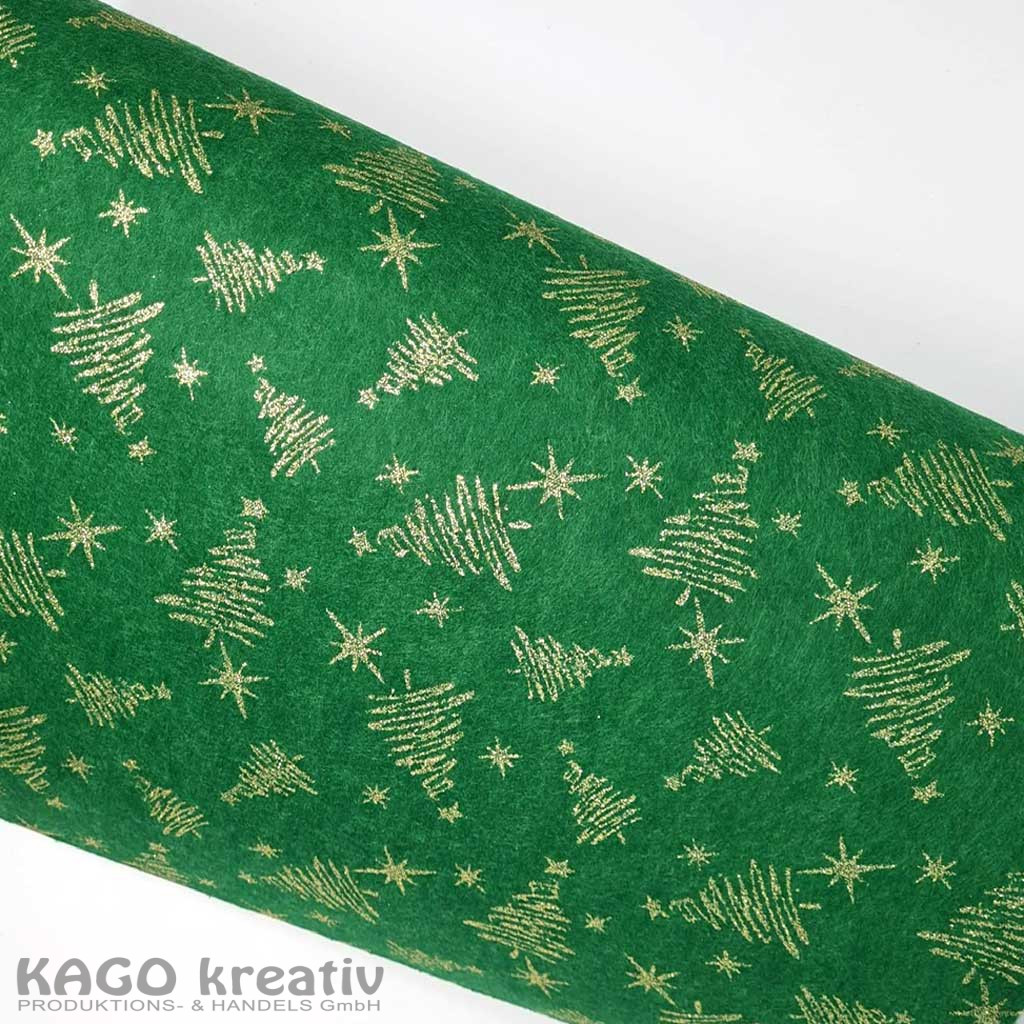 Bastelfilz 150g/m², 45cmx5m, 1 Rolle Weihnachtsmotiv grün/gold