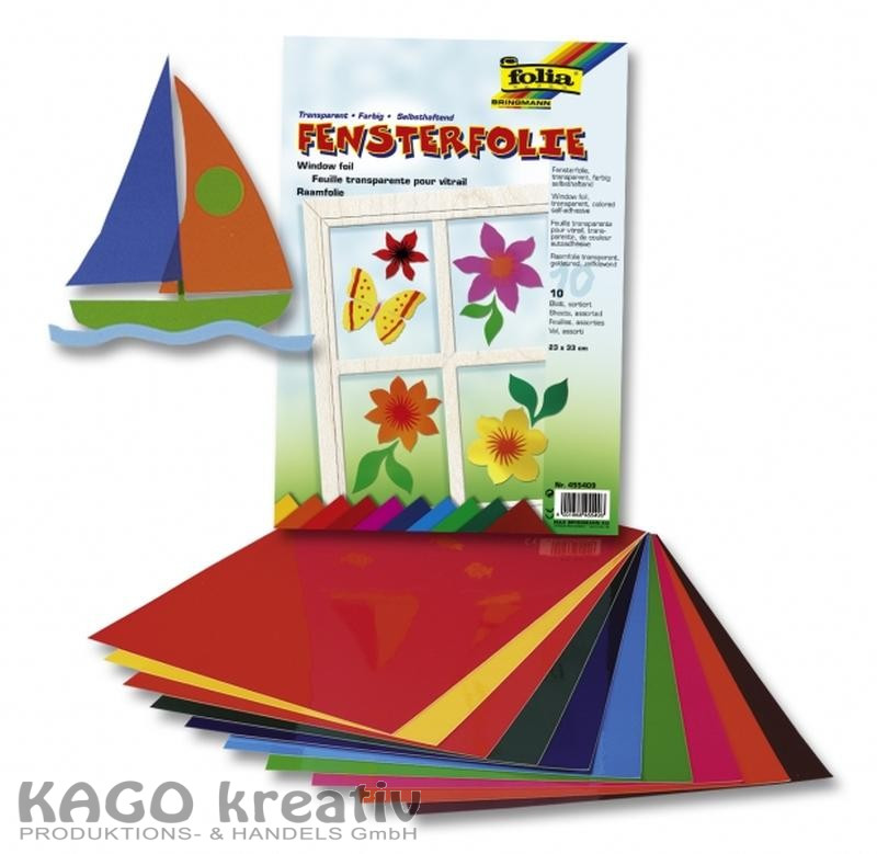 Fensterfolie, 23x33cm, 10 Blatt farbig sortiert