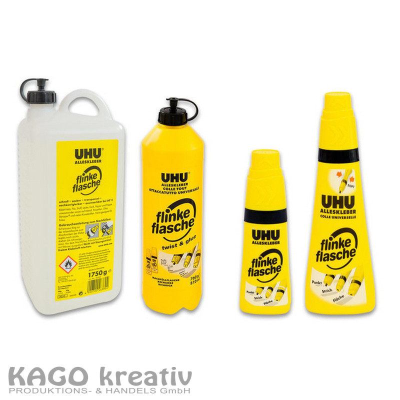 UHU Alleskleber flinke flasche" m. L. 4x1750gr, 10x gefüllte Flaschen35gr ( Paket 4 )"