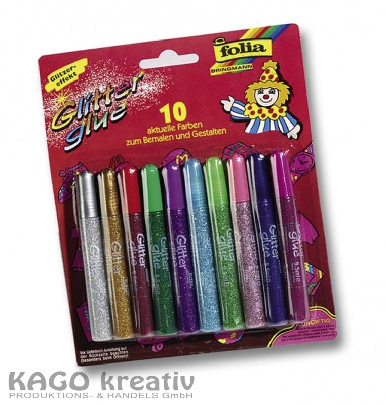 Glitter-Glue, 10 Stifte à 9,5ml farbig sortiert