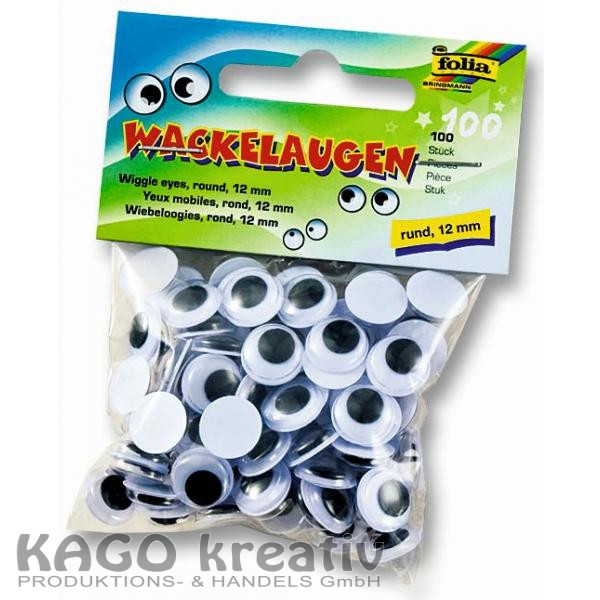 Wackelaugen, 100 Stück, weiß rund 10mm